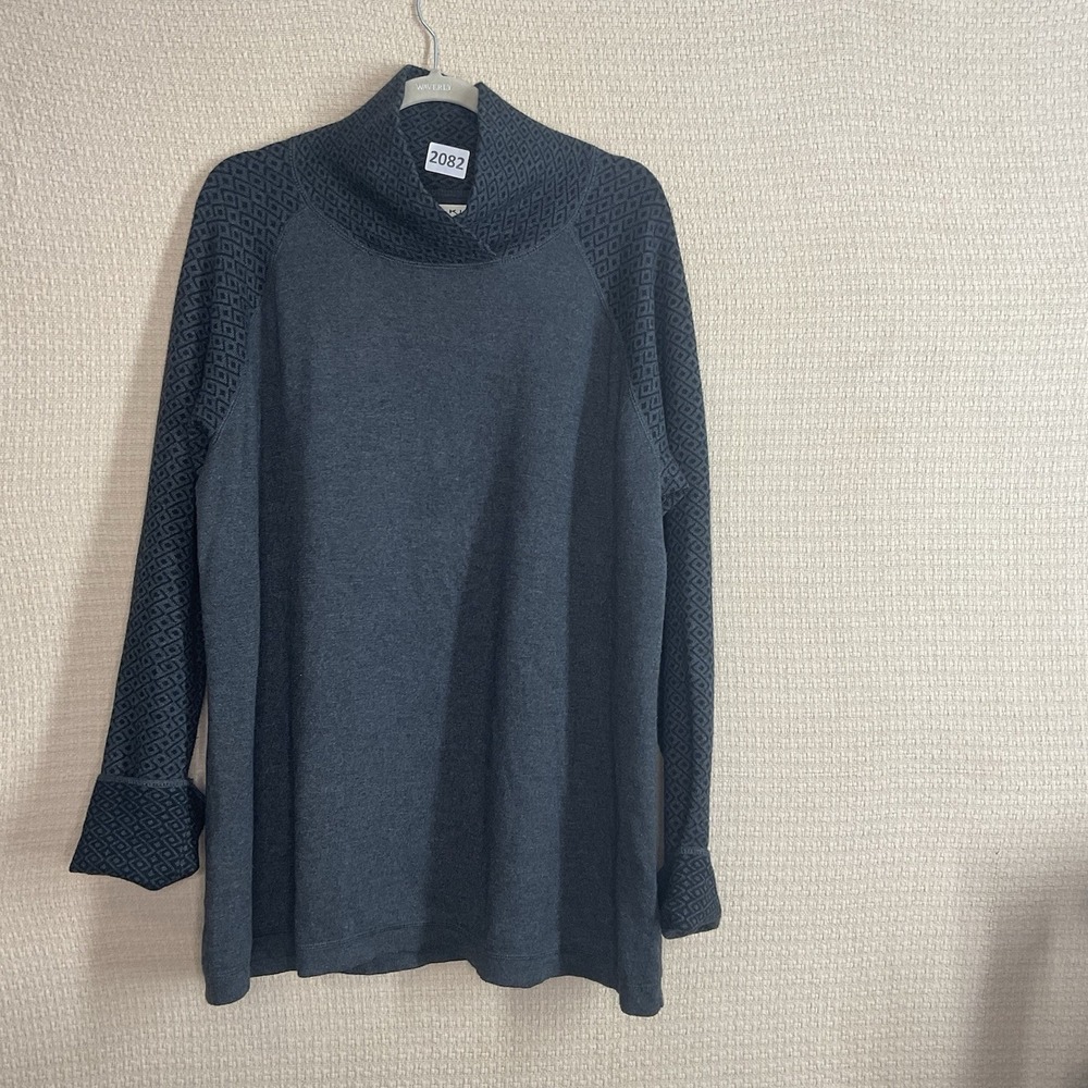 Akini Knit Tunic Women's 2X Grey & Black Pullover‎ Sweater Cotton/Polyester